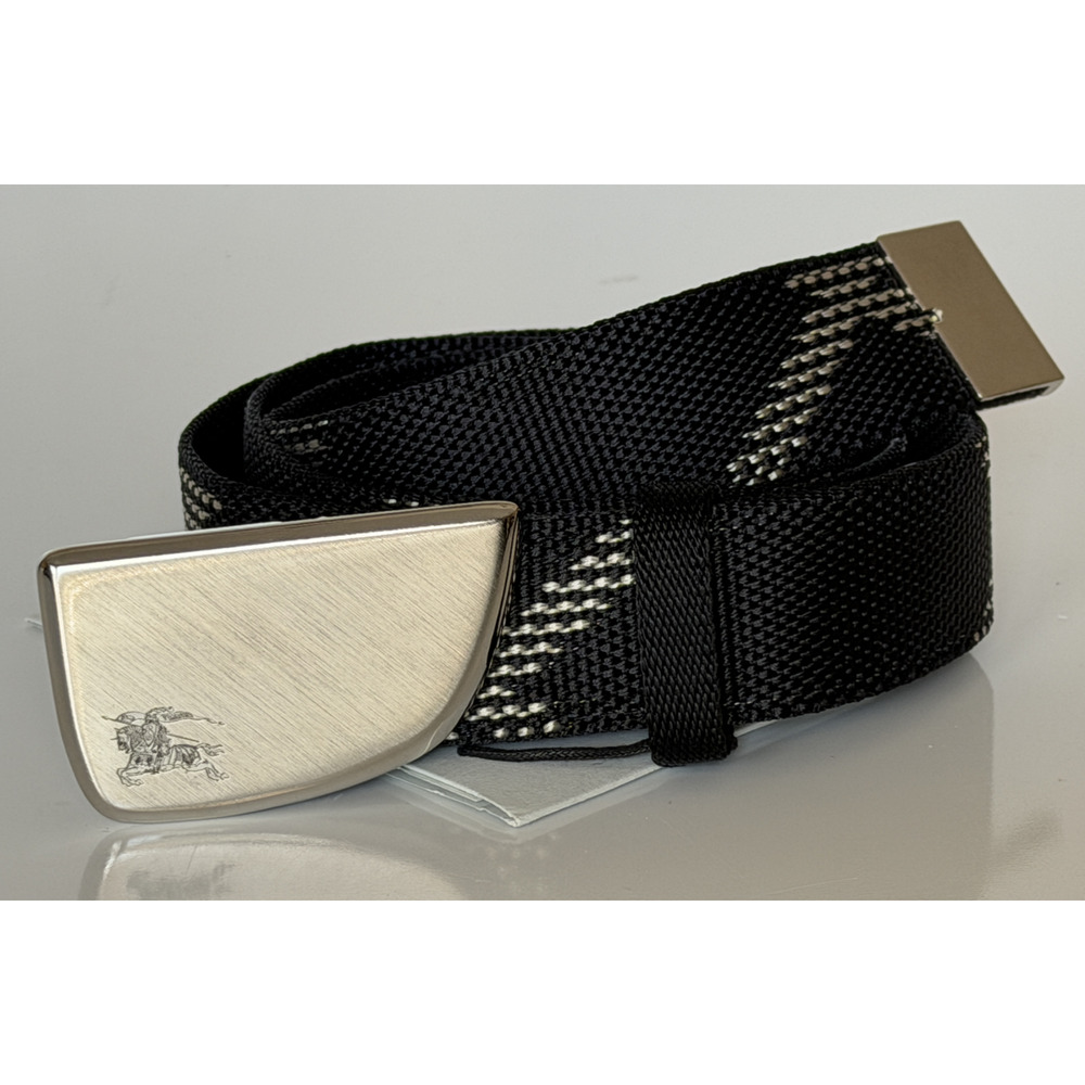 Burberry Silver Metal Buckle Shield Webbing Black Belt 90/36 8087708 IT NWT $490 - Picture 6 of 14